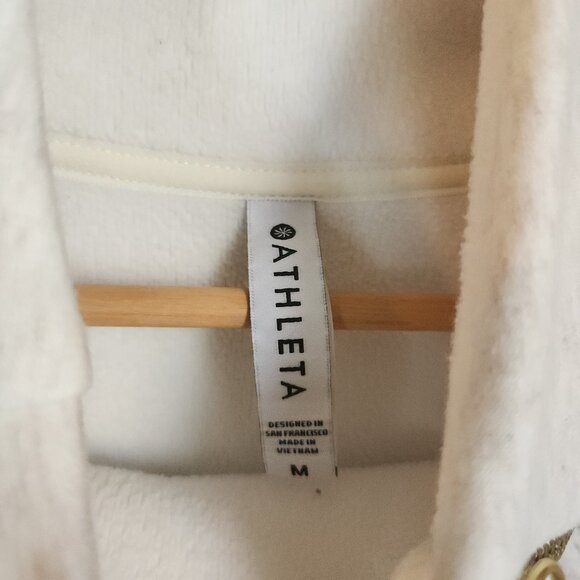 Athleta Size M Cozy Karma Asym Mock Neck Pullover Sweatshirt Ivory Zip Pockets - Picture 5 of 10